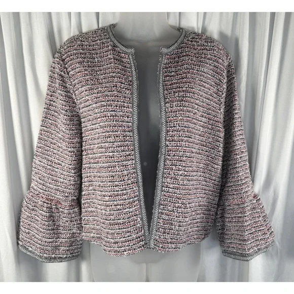 Ann Taylor LOFT Multi-Color Tweed Open Front‎ Bell Sleeve Jacket S Preppy 89-13 - Picture 2 of 12